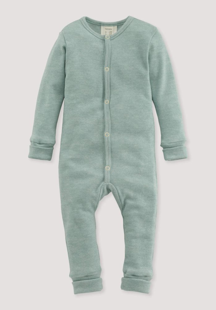 hessnatur Baby Schlafoverall aus Bio-Baumwolle mit Bio-Merinowolle und Seide - grün Grösse86/92