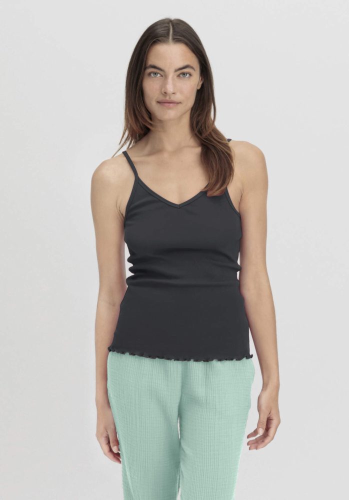 hessnatur Damen Spaghetti Top V-Neck im PURE COTTON aus Bio-Baumwolle - schwarz Grösse40