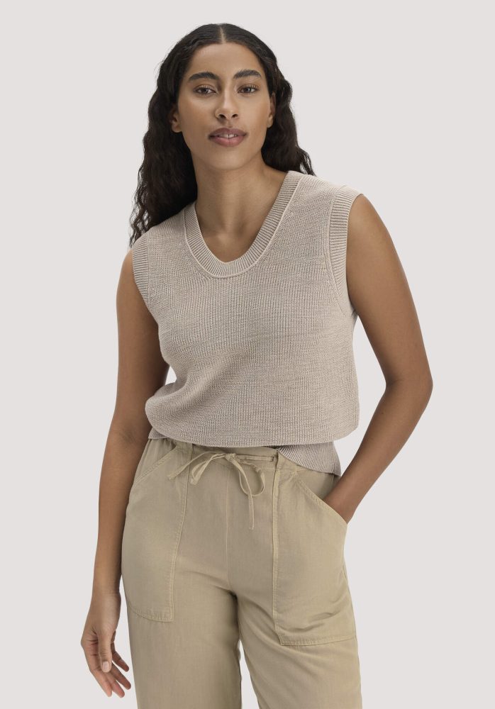 hessnatur Damen Strick Top Regular aus Bio-Baumwolle - beige GrösseS