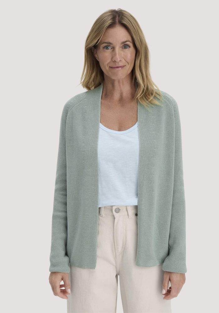hessnatur Damen Strick Jacke Regular aus Bio-Baumwolle - grün GrösseS