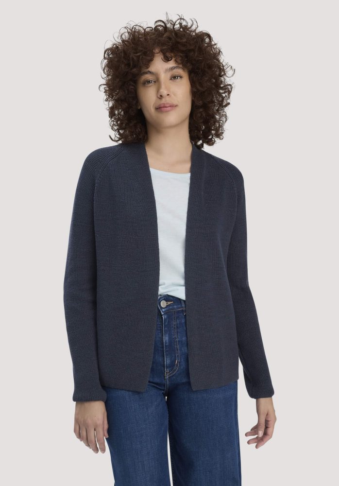 hessnatur Damen Strick Jacke Regular aus Bio-Baumwolle - blau GrösseL