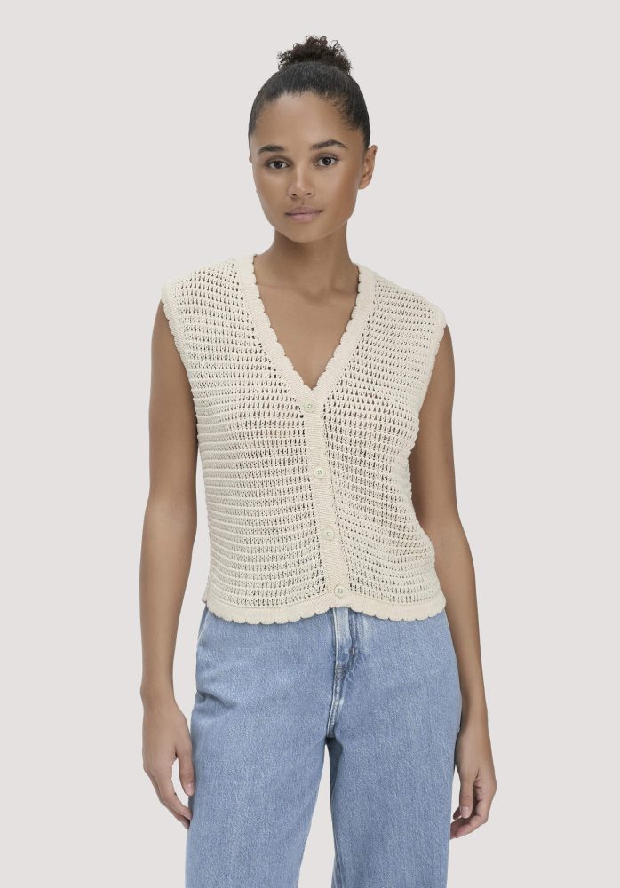 hessnatur Damen Strick Weste Regular aus Baumwolle - beige GrösseL