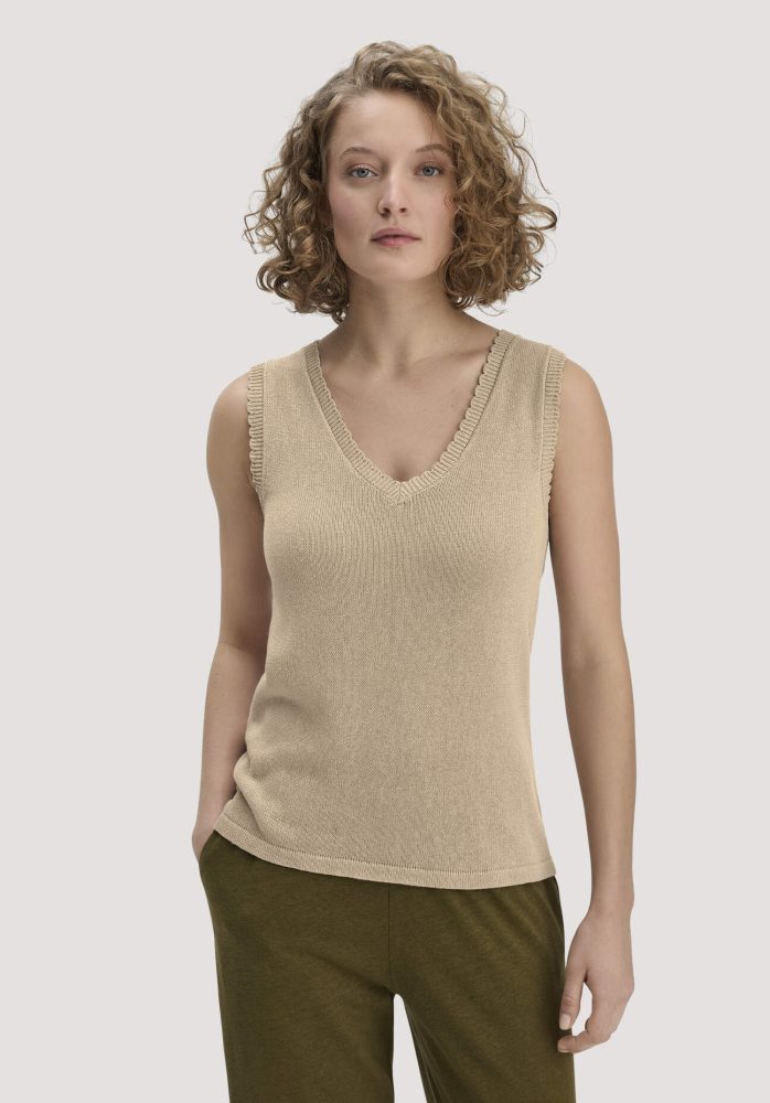 hessnatur Damen Strick Top Regular aus Leinen mit Bio-Baumwolle und LENZING™ ECOVERO - beige GrösseS