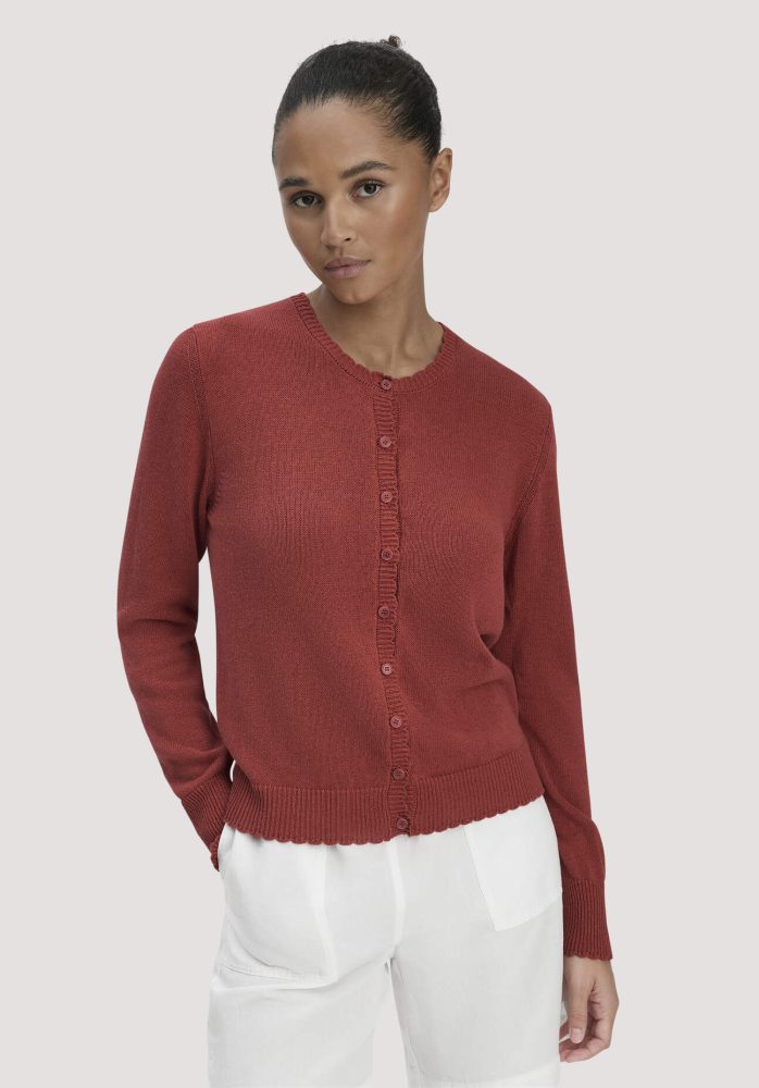 hessnatur Damen Strick Jacke Regular aus Leinen mit Baumwolle und Viskose - braun GrösseXS