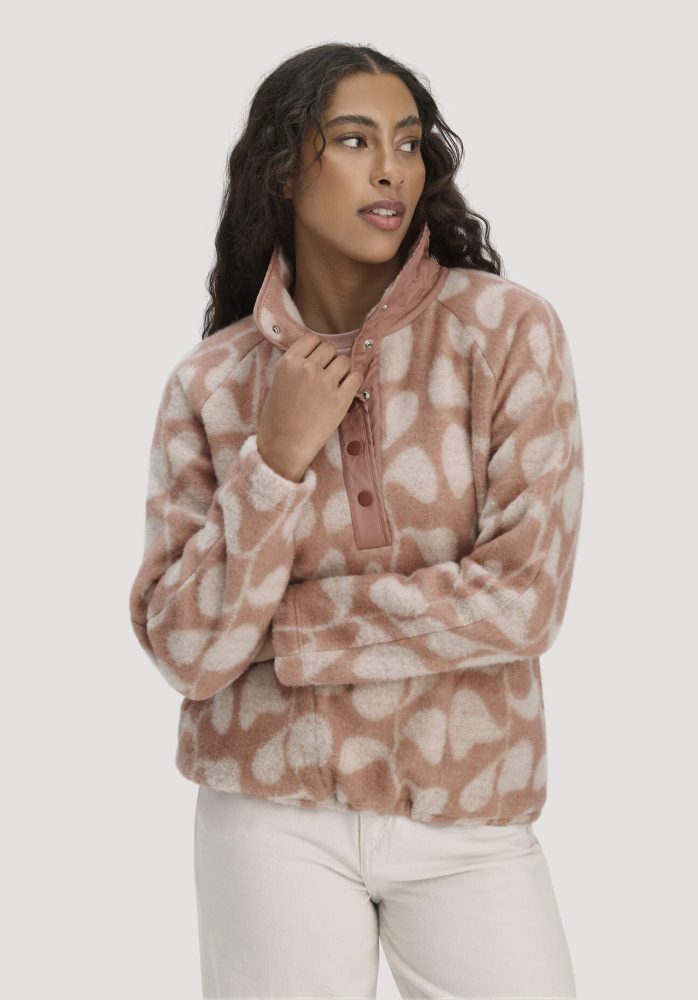 hessnatur Damen Wollfleece Troyer Relaxed aus Bio-Merinowolle mit Bio-Baumwolle - rosa GrösseXXL