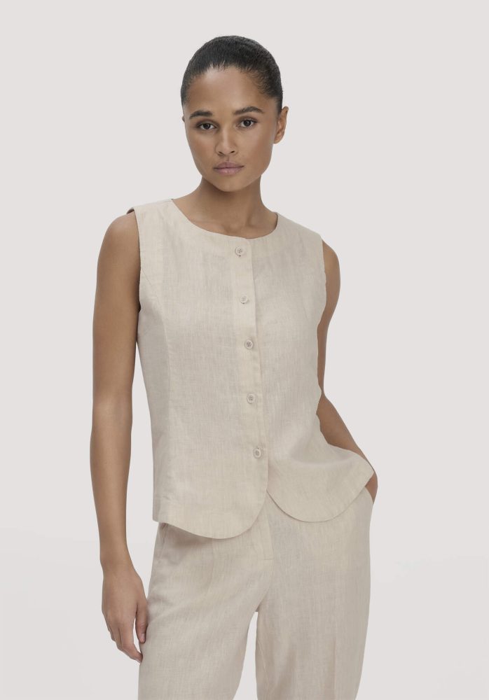 hessnatur Damen Weste Regular aus Leinen - beige Grösse34
