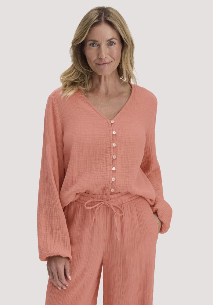 hessnatur Damen Musselin Bluse Relaxed aus Bio-Baumwolle - orange Grösse34
