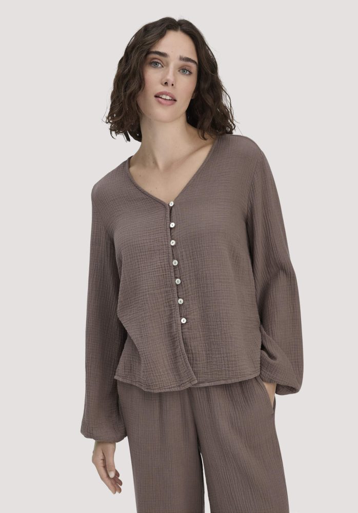 hessnatur Damen Musselin Bluse Relaxed aus Bio-Baumwolle - braun Grösse36