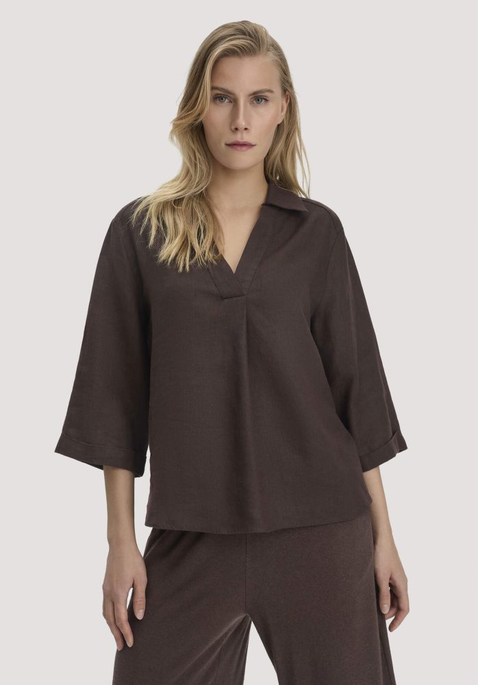 hessnatur Damen Bluse Relaxed aus Leinen - braun Grösse34