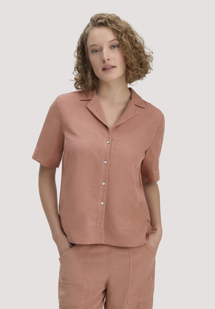 hessnatur Damen Bluse Relaxed aus TENCEL™ Lyocell mit Leinen - rosa Grösse38