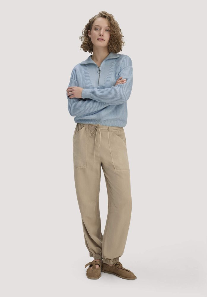 hessnatur Damen Soft Utility Hose aus TENCEL™ Lyocell mit Leinen - beige Grösse42