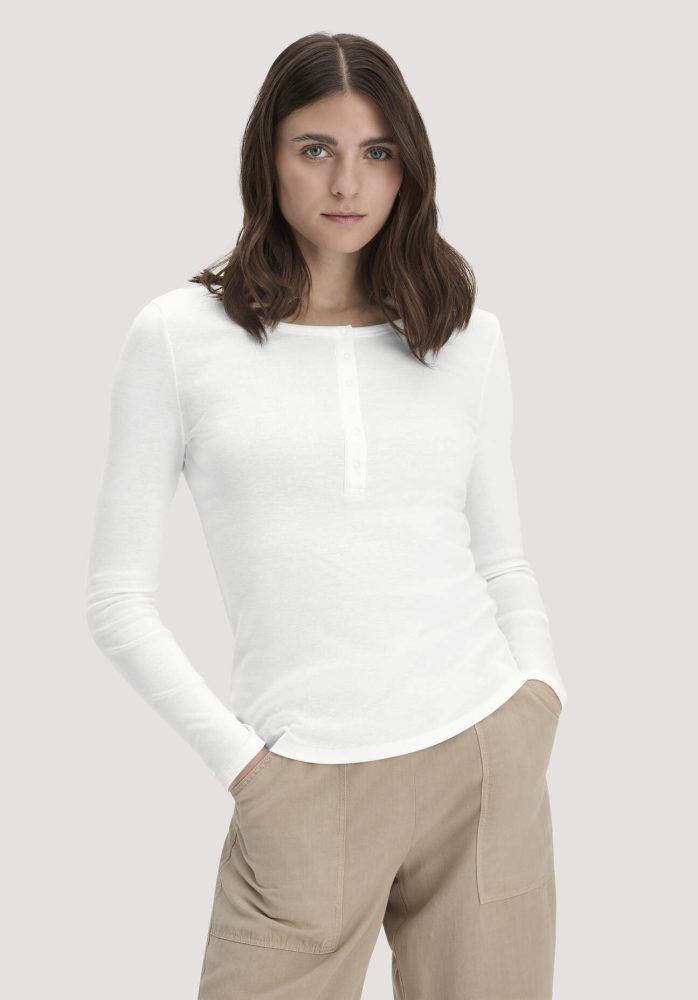 hessnatur Damen Softrib Longsleeve Henley Fitted aus Bio-Baumwolle und Tencel™ Modal - weiß Grösse36