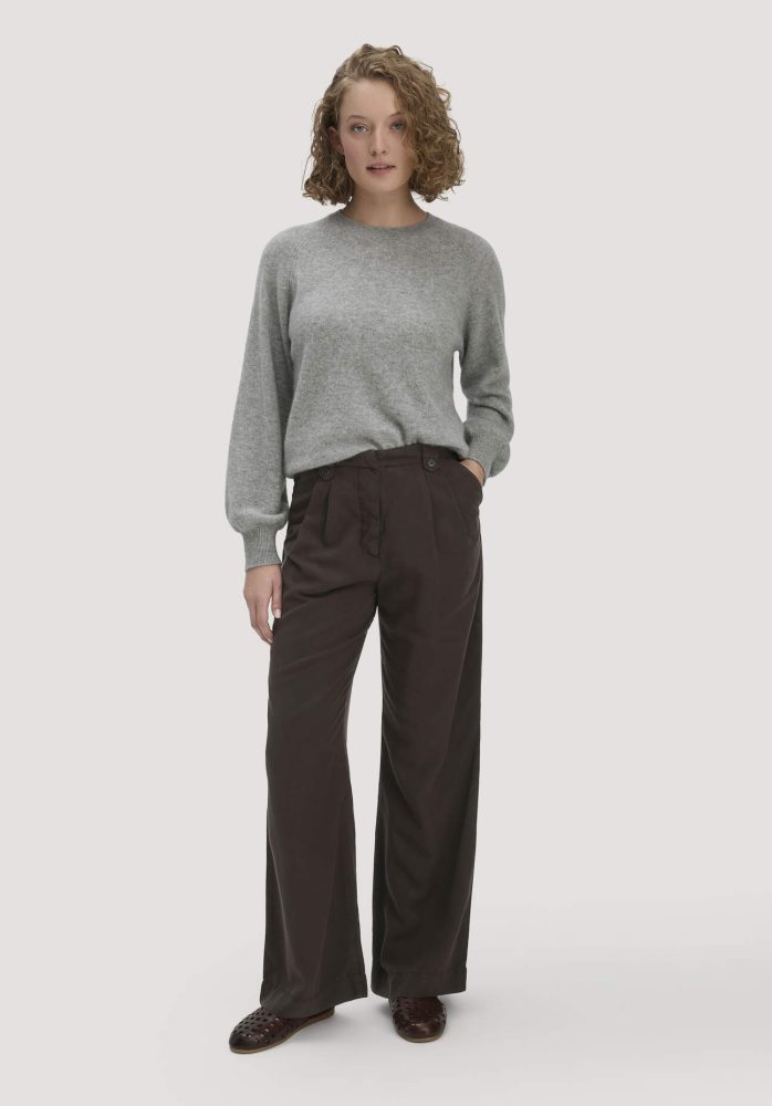 hessnatur Damen Bundfalten Hose Wide Leg aus TENCEL™ Lyocell - braun Grösse34