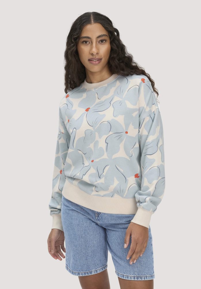 hessnatur Damen Print Sweatshirt Oversize BETTER RECYCLING aus Bio-Baumwolle - blau GrösseL