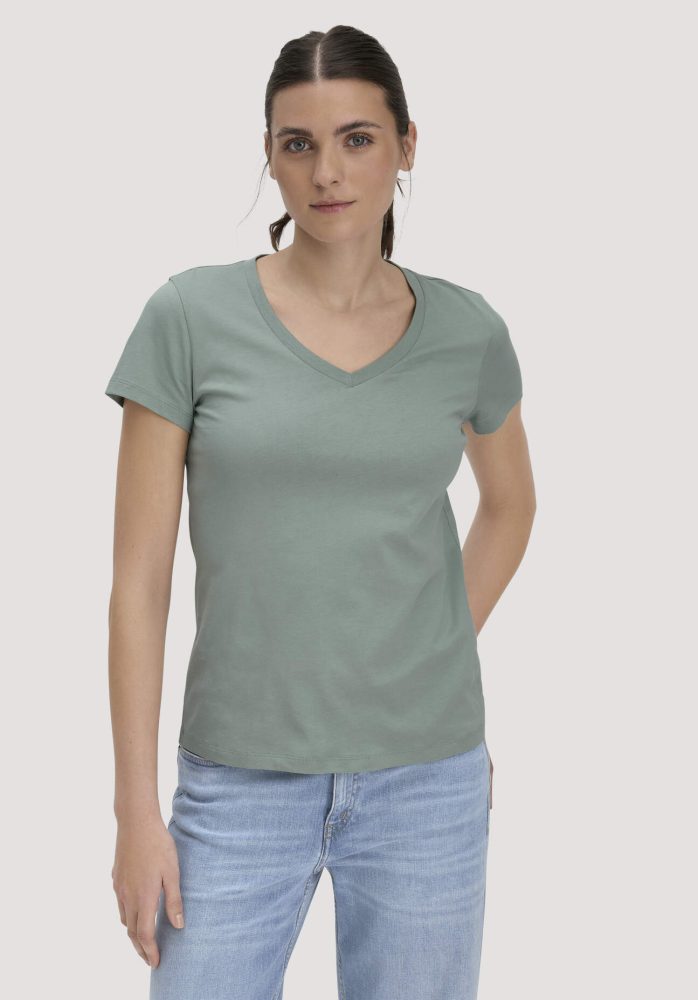 hessnatur Damen T-Shirt Regular aus Regenerative Organic Cotton (ROC) - grün Grösse34