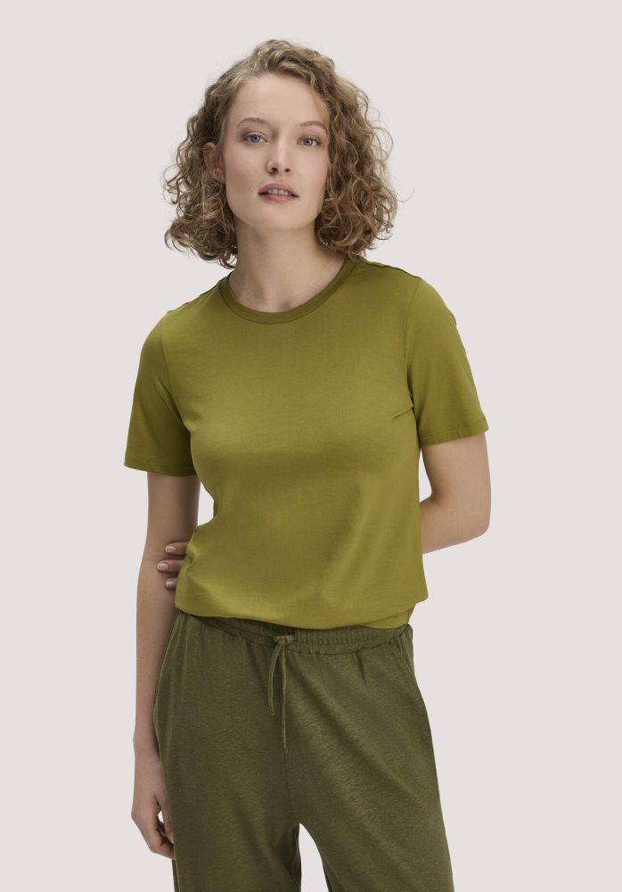 hessnatur Damen T-Shirt Regular aus Regenerative Organic Cotton (ROC) - grün Grösse48