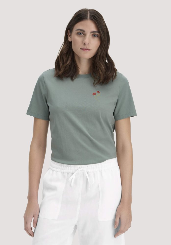 hessnatur Damen Print T-Shirt Relaxed aus Bio-Baumwolle - grün Grösse36