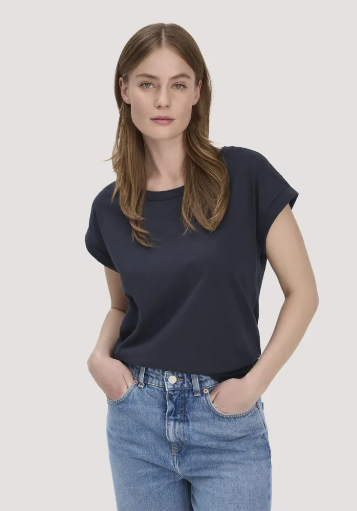 hessnatur Damen Light Slub T-Shirt Relaxed aus Bio-Baumwolle - blau Grösse44