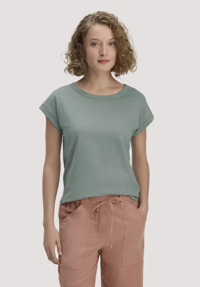 hessnatur Damen Light Slub T-Shirt Relaxed aus Bio-Baumwolle - grün Grösse48
