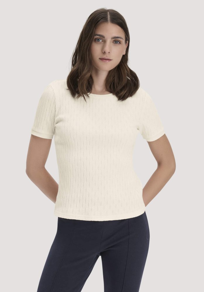 hessnatur Damen Pointelle T-Shirt Regular aus Bio-Baumwolle - beige Grösse48