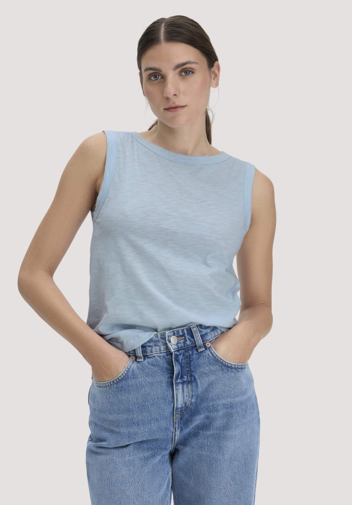 hessnatur Damen Light Slub Jersey Top Regular aus Bio-Baumwolle - blau Grösse48