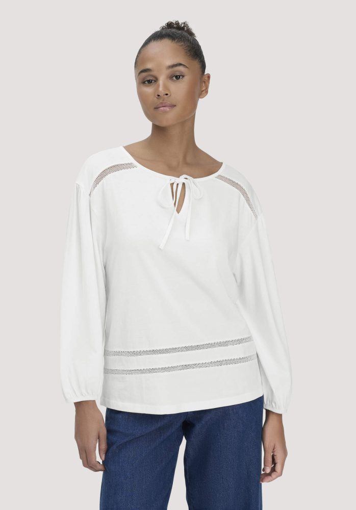 hessnatur Damen Bohemian Lace Longsleeve Oversize aus Bio-Baumwolle - weiß GrösseL