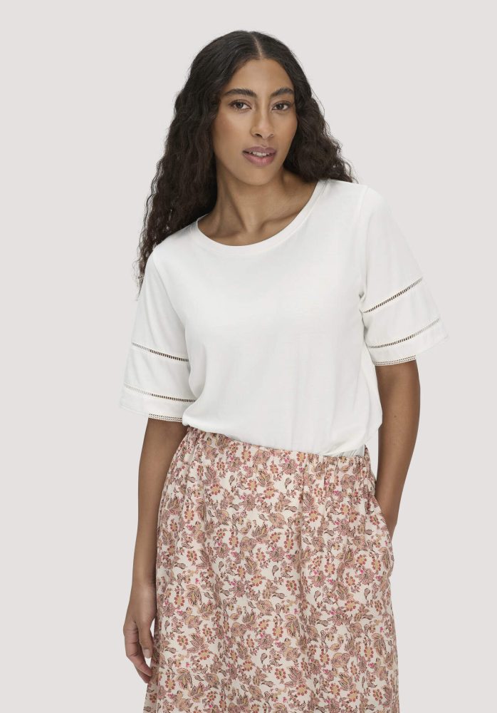 hessnatur Damen Bohemian Lace-T-Shirt Oversize aus Bio-Baumwolle - weiß GrösseS