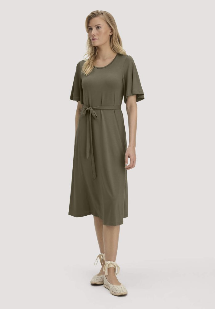 hessnatur Damen Jersey Kleid Kniebedeckend Slim aus TENCEL™ Lyocell - grün Grösse34