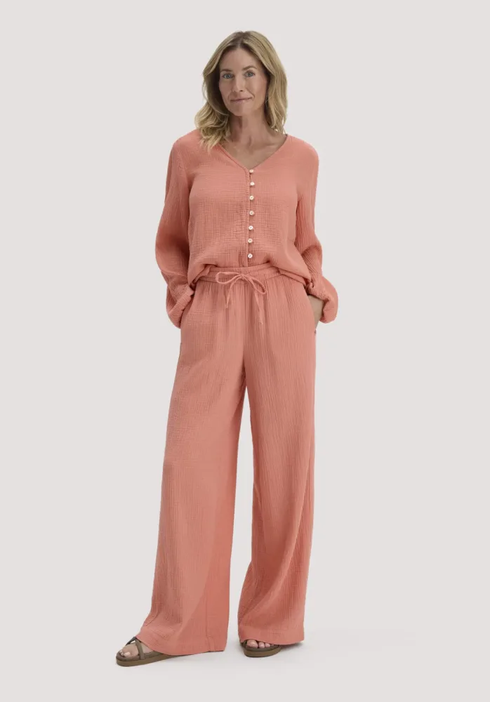 hessnatur Damen Musselin Hose Wide Leg aus Bio-Baumwolle - orange - Größe 40