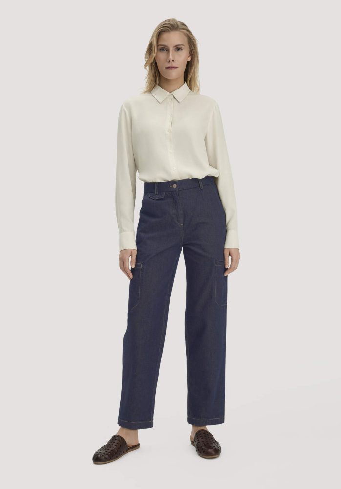 hessnatur Damen Jeans Cargo Barrel Leg aus Bio-Denim - blau Grösse46