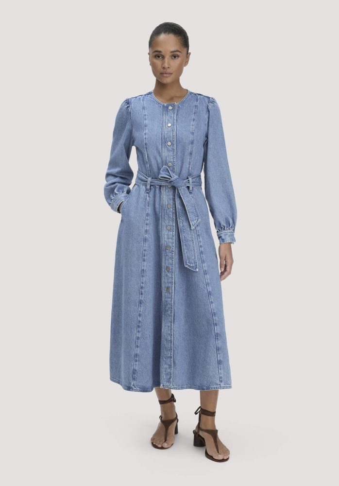 hessnatur Damen Jeanskleid Regular Midi aus Bio-Baumwolle und TENCEL™ Lyocell - blau Grösse34