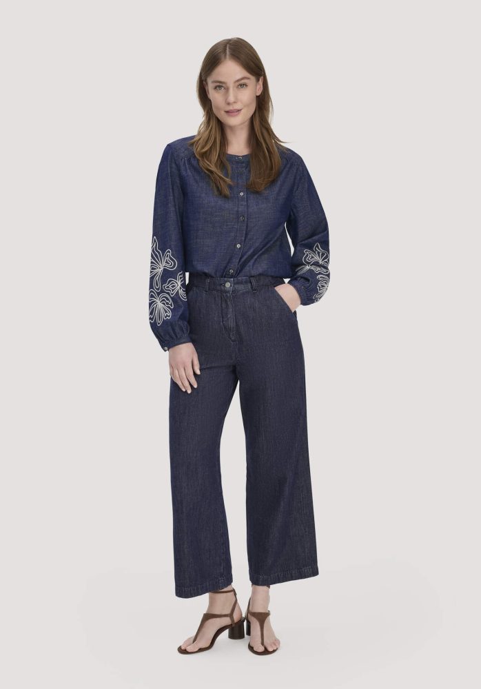 hessnatur Damen Jeans ENNELIE Culotte Wide Leg aus Bio-Denim mit Kapok - blau Grösse28/29
