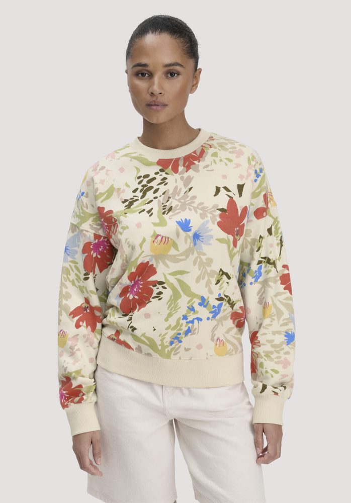 hessnatur Damen Print Sweatshirt Oversize aus Bio-Baumwolle - naturfarben GrösseXS