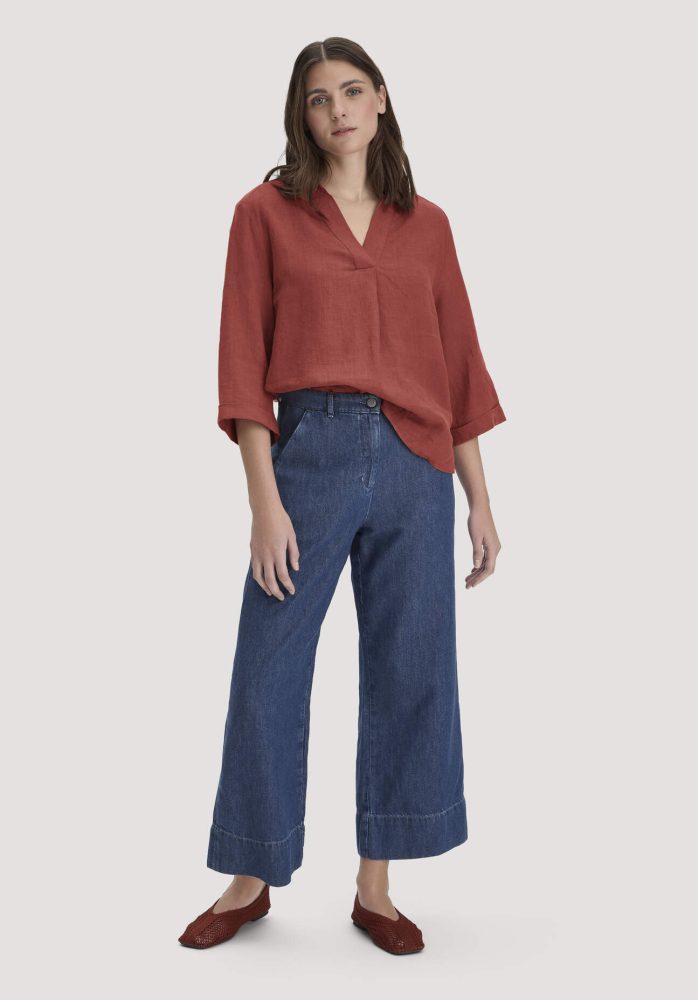 hessnatur Damen Jeans ENNELIE Culotte Wide Leg aus Bio-Baumwolle mit TENCEL™ Lyocell und Leinen - blau Grösse25/29