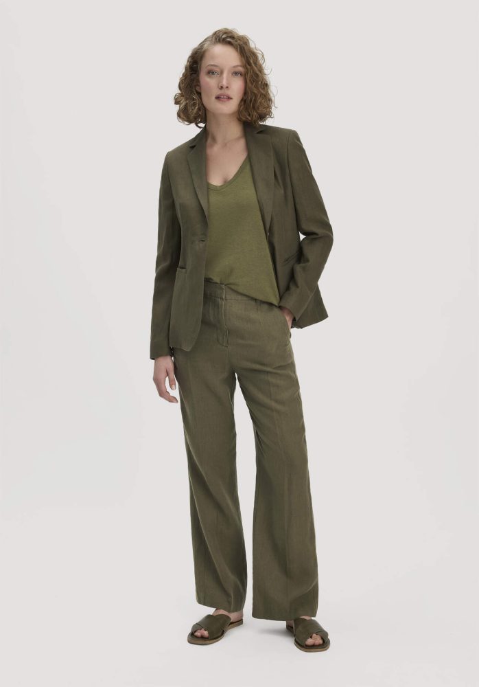 hessnatur Damen Hose Straight Leg aus Leinen - grün Grösse48