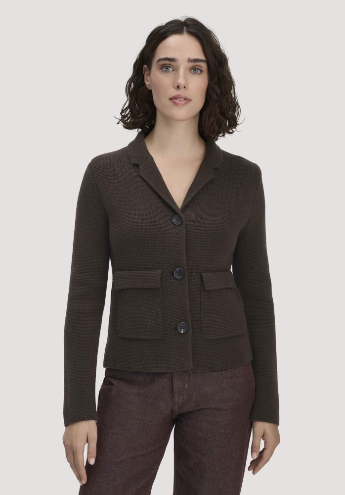 hessnatur Damen Strick Blazer Regular aus Bio-Baumwolle mit Merinowolle - braun GrösseM