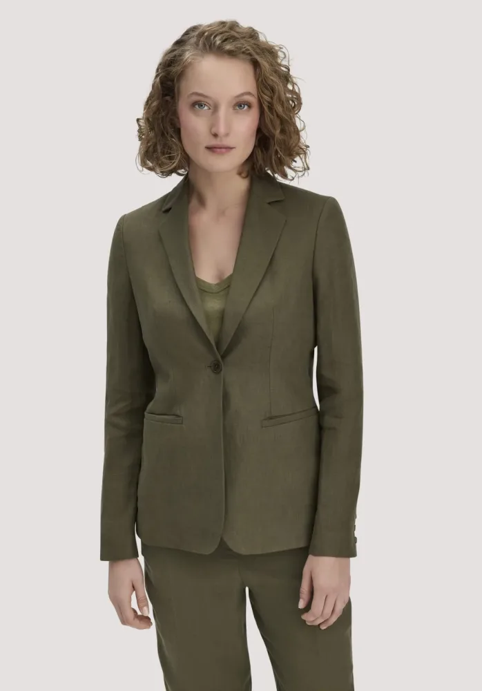 hessnatur Damen Blazer Regular aus Leinen - grün Grösse46