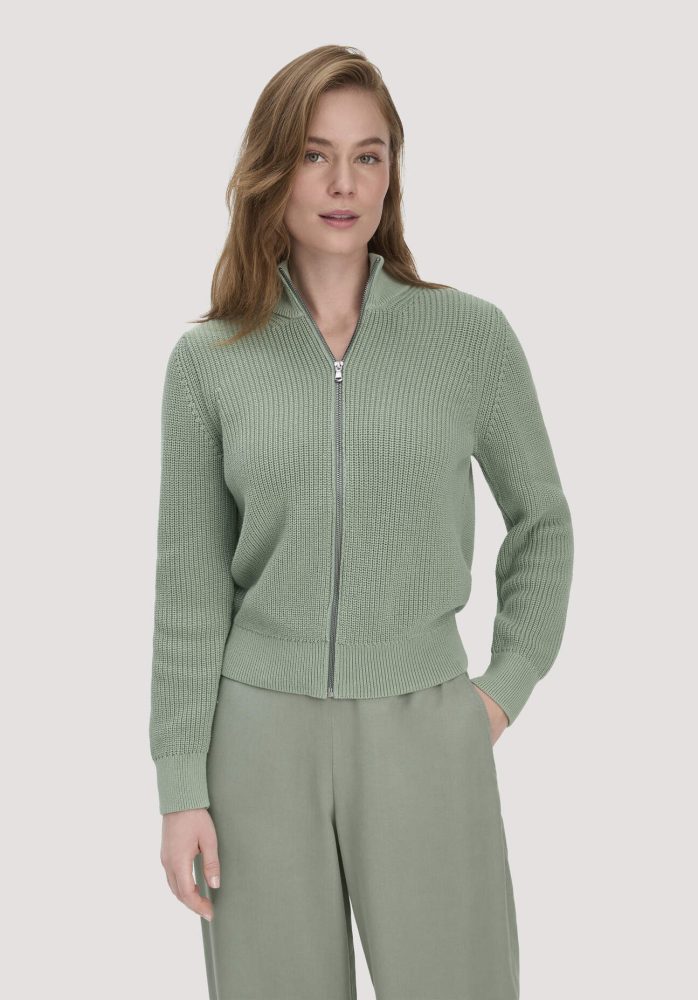 hessnatur Damen Strick Jacke Regular aus Bio-Baumwolle - grün GrösseL