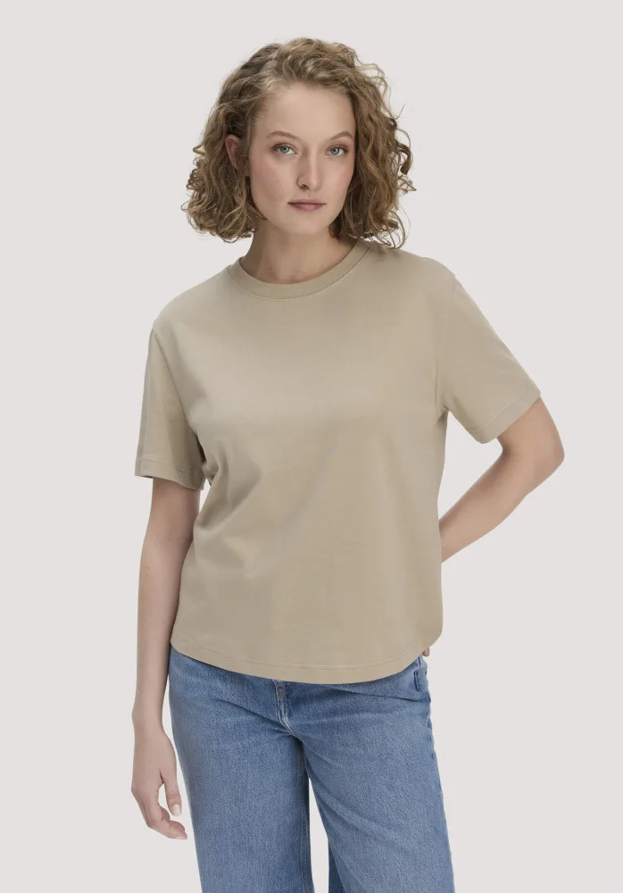hessnatur Damen Heavy Jersey T-Shirt aus Bio-Baumwolle - beige - Größe M