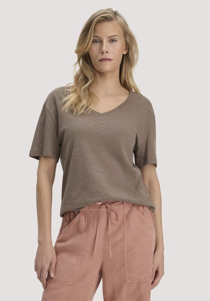 hessnatur Damen T-Shirt Oversize aus Leinen und Bio-Baumwolle - braun GrösseXS