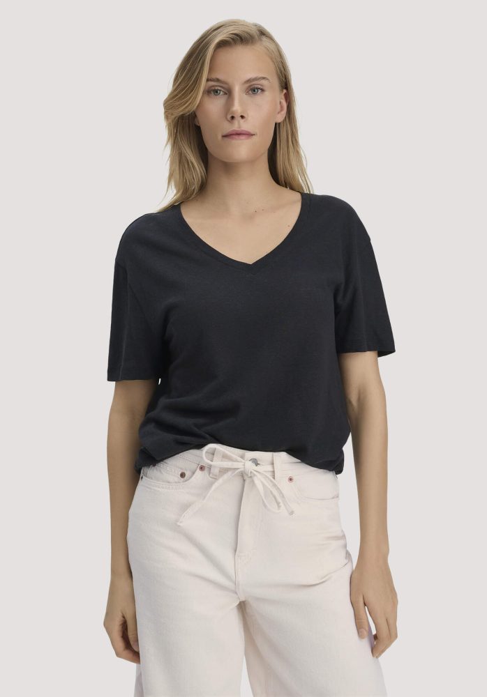 hessnatur Damen T-Shirt Oversize aus Leinen und Bio-Baumwolle - schwarz GrösseXS