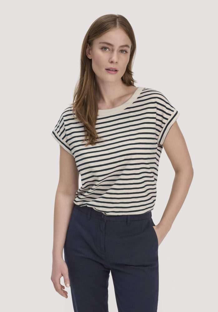 hessnatur Damen Light Slub Streifen T-Shirt Relaxed aus Bio-Baumwolle - blau Grösse46