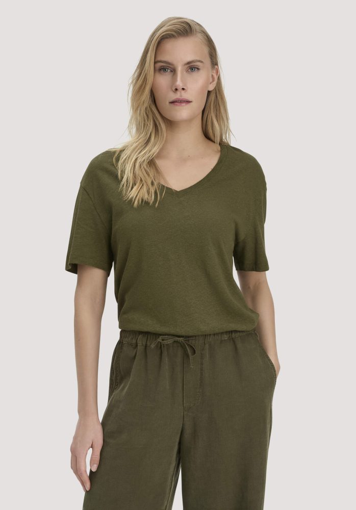 hessnatur Damen T-Shirt Oversize aus Leinen und Bio-Baumwolle - grün GrösseXS