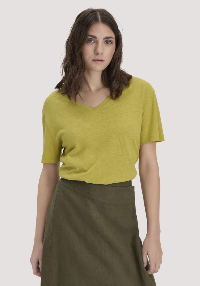 hessnatur Damen T-Shirt Oversize aus Leinen und Bio-Baumwolle - grün GrösseS