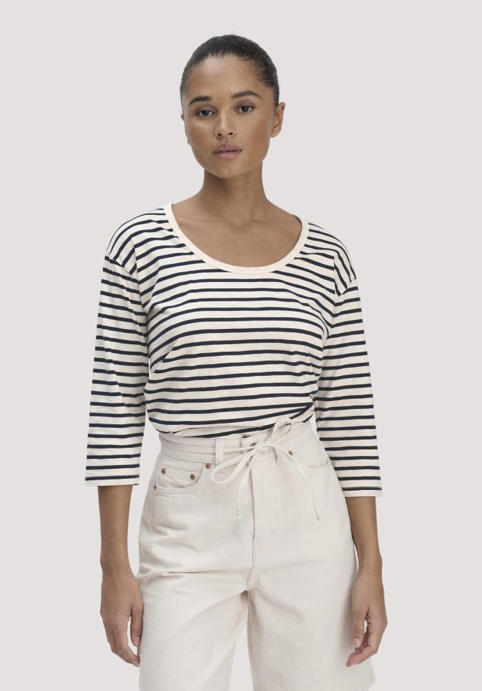 hessnatur Damen Light Slub Streifen Longsleeve Relaxed aus Bio-Baumwolle - blau Grösse38