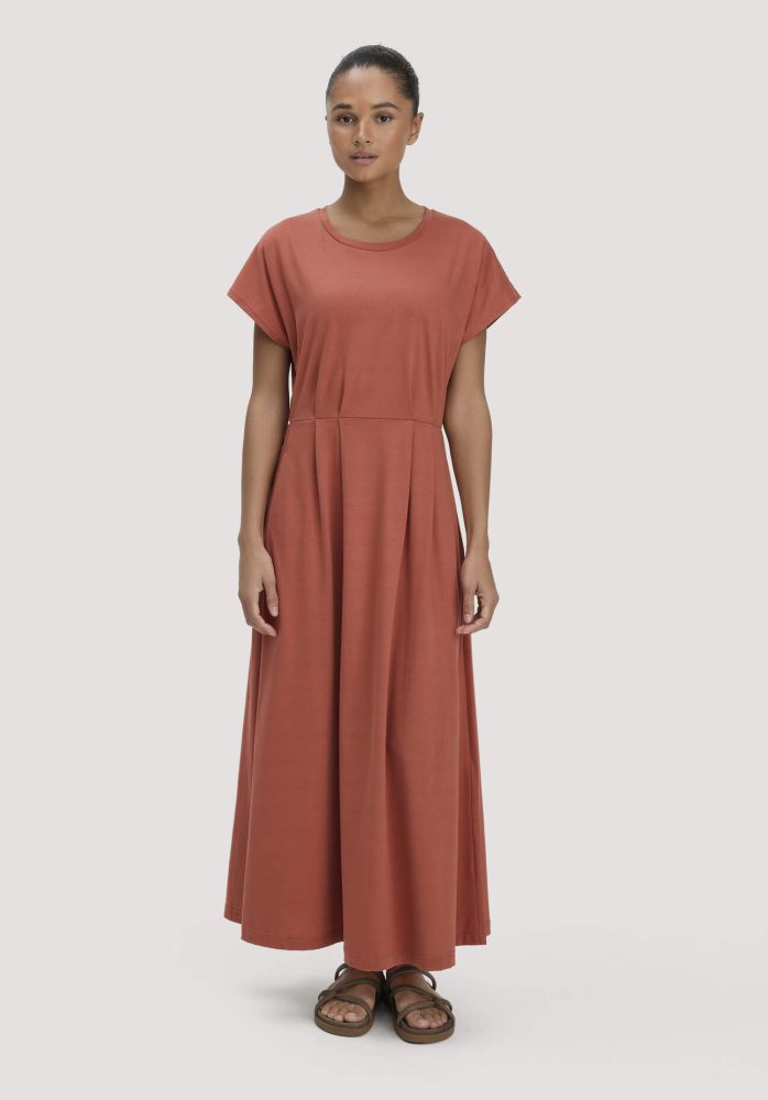 hessnatur Damen Jersey Kleid Knöchellang Relaxed aus Bio-Baumwolle - braun Grösse34