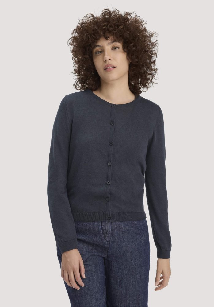 hessnatur Damen Strickjacke Regular aus TENCEL™ Lyocell mit Bio-Baumwolle - blau GrösseS