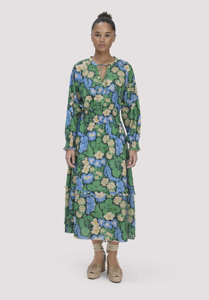 hessnatur Damen Gewebe Kleid Midi LIV LEE aus Bio-Baumwolle - grün Grösse36