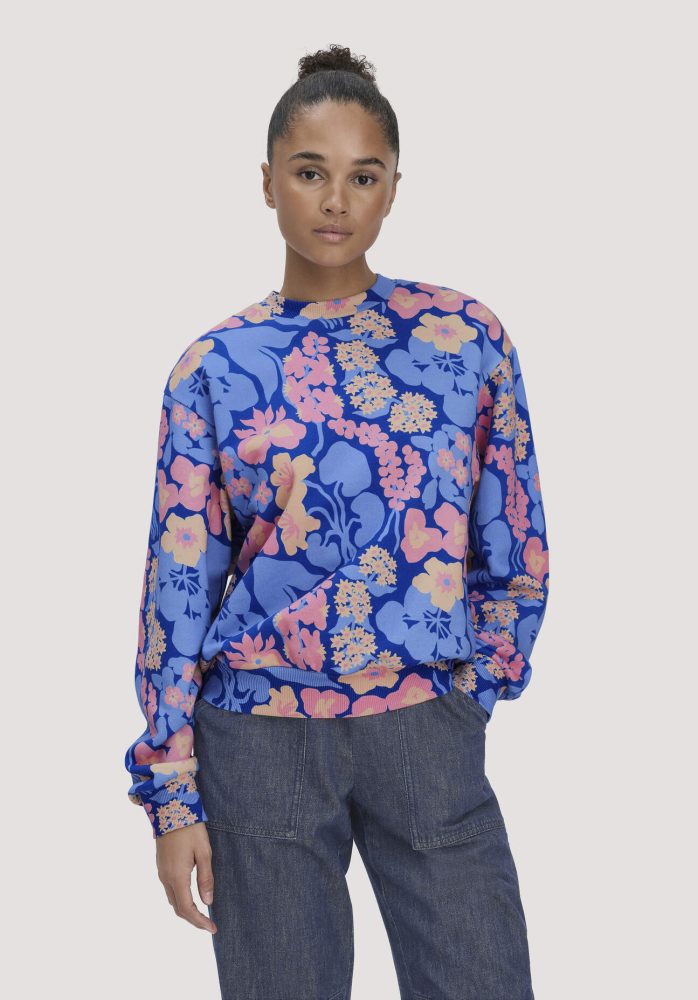 hessnatur Damen Print Sweatshirt Oversize LIV LEE aus Bio-Baumwolle - blau GrösseM
