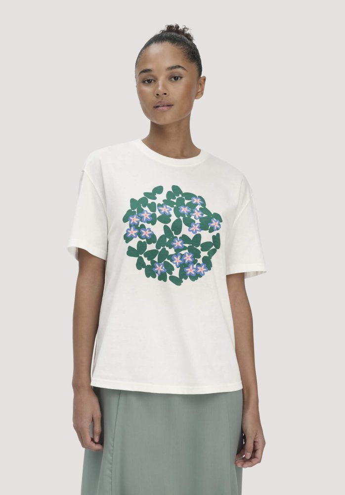 hessnatur Damen Print T-Shirt Oversize LIV LEE aus Bio-Baumwolle - grün GrösseS